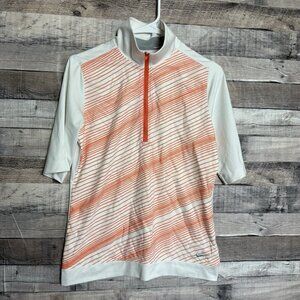 Nike Golf Tour Stripe Half Zip Mock Shirt Women M Orange White